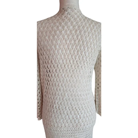 Christopher & Banks Off White Cream Crochet Knitted Open Long Cardigan Women's M - Picture 5 of 13